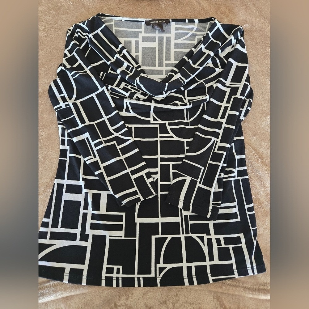 Andrea Jovine Cowl Neck Top Women's Small Black/White Excellent Condition - Picture 4 of 4